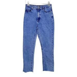 Missguided Wrath Light Wash Straight Leg High Waist Jeans Raw Hem